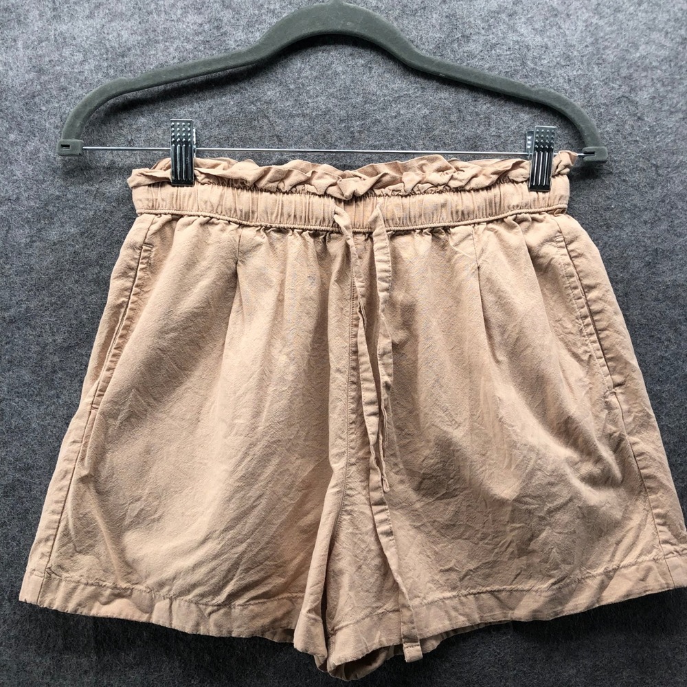 Uniqlo Cotton Linen Relaxed Shorts Womens XS Beige High Rise Drawstring Pleated